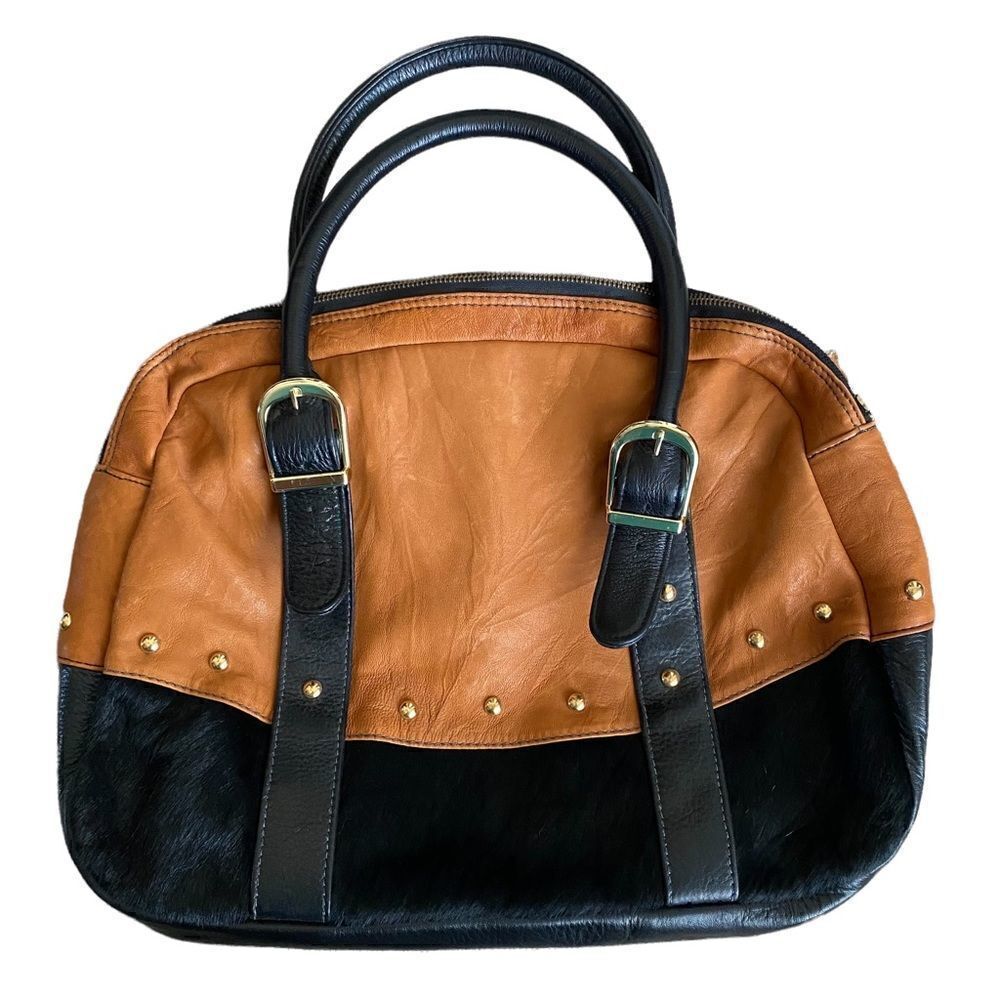 KIKI PEARL Brown & Black Leather and Cowhide Handbag